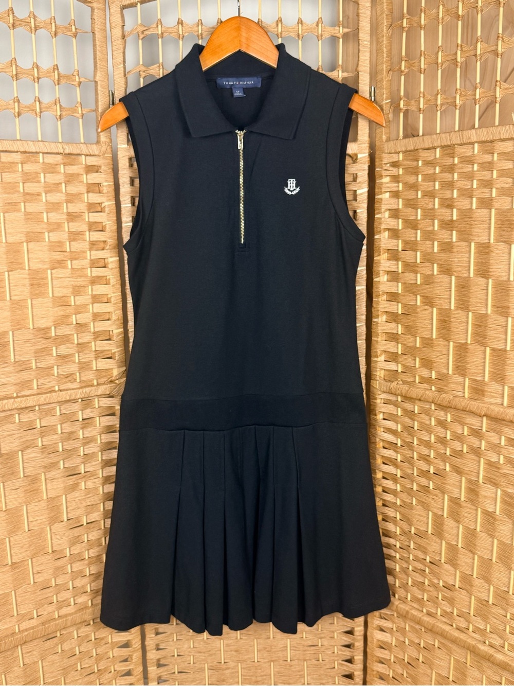 Tommy Hilfiger Black Zip Polo Dress with Gold Hardware Size Small
